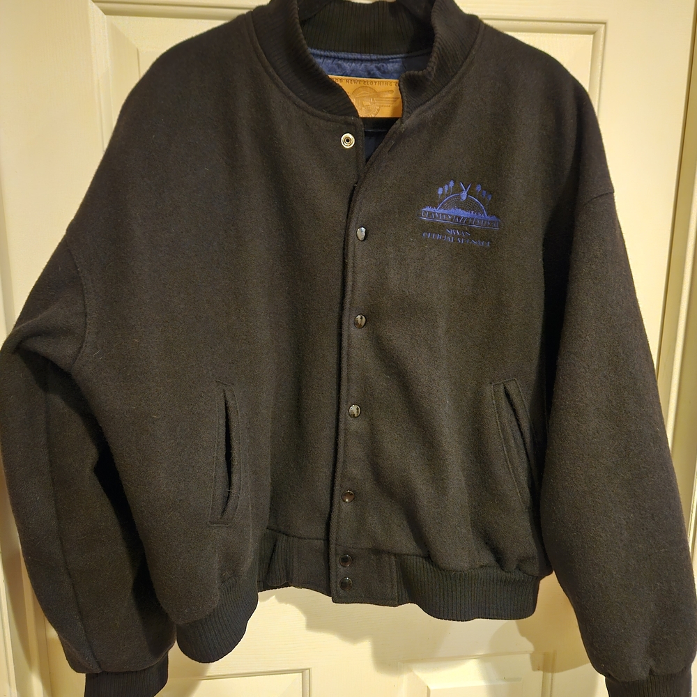 Playboy Jazz Festival Vintage 90's Black Wool Varsity Jacket Made in USA Size XL
